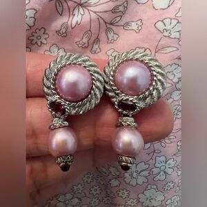 judith ripka sterling Silver Pink Pearl removable pink charm dangle Earrings
